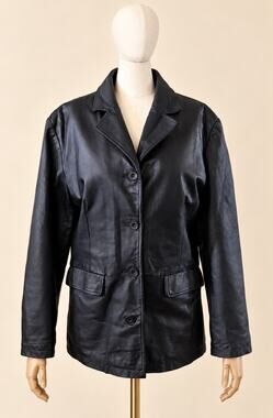 Vintage KC Collections Black Genuine Leather Blazer Jacket Women’s Medium
